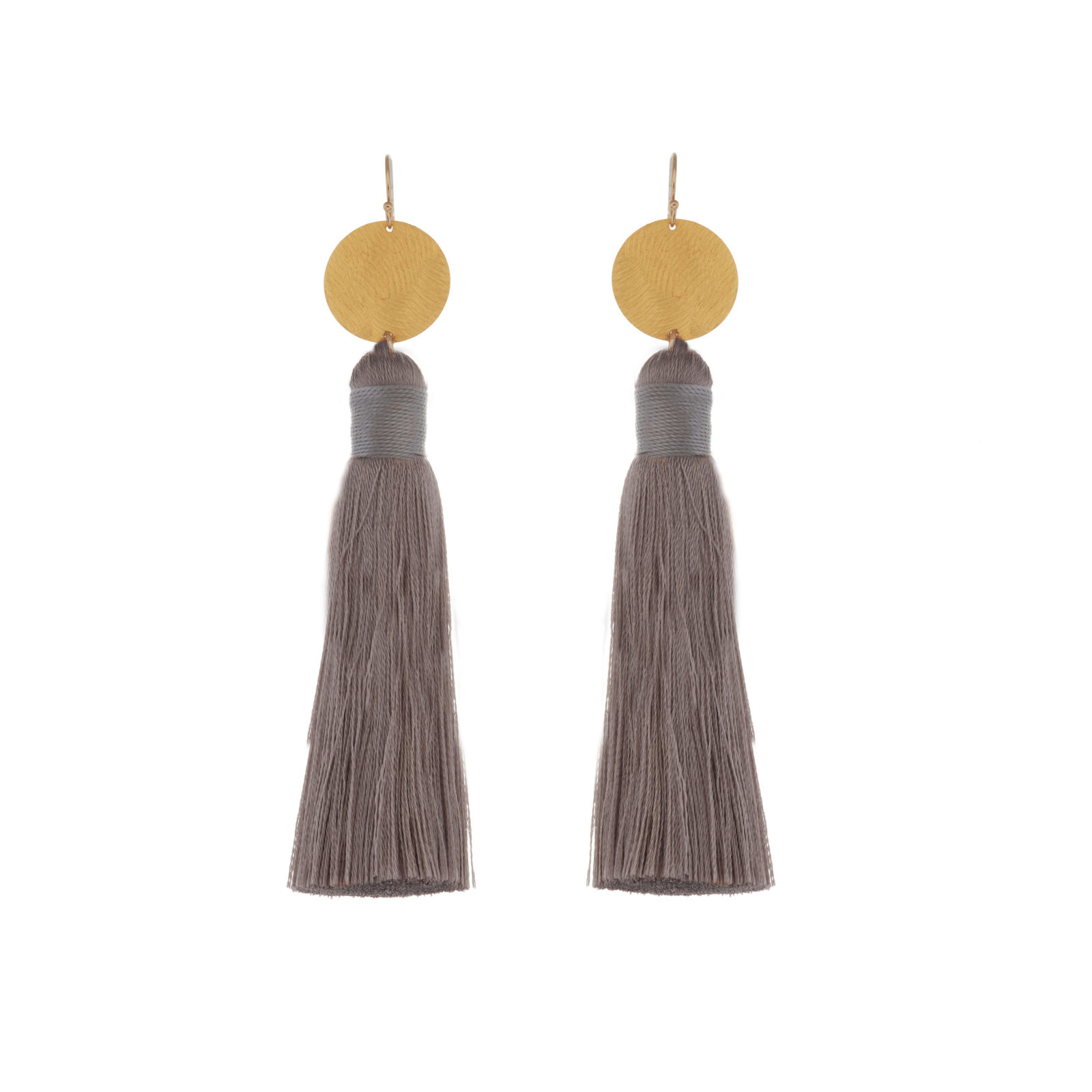 grey, tassels, gold, disc