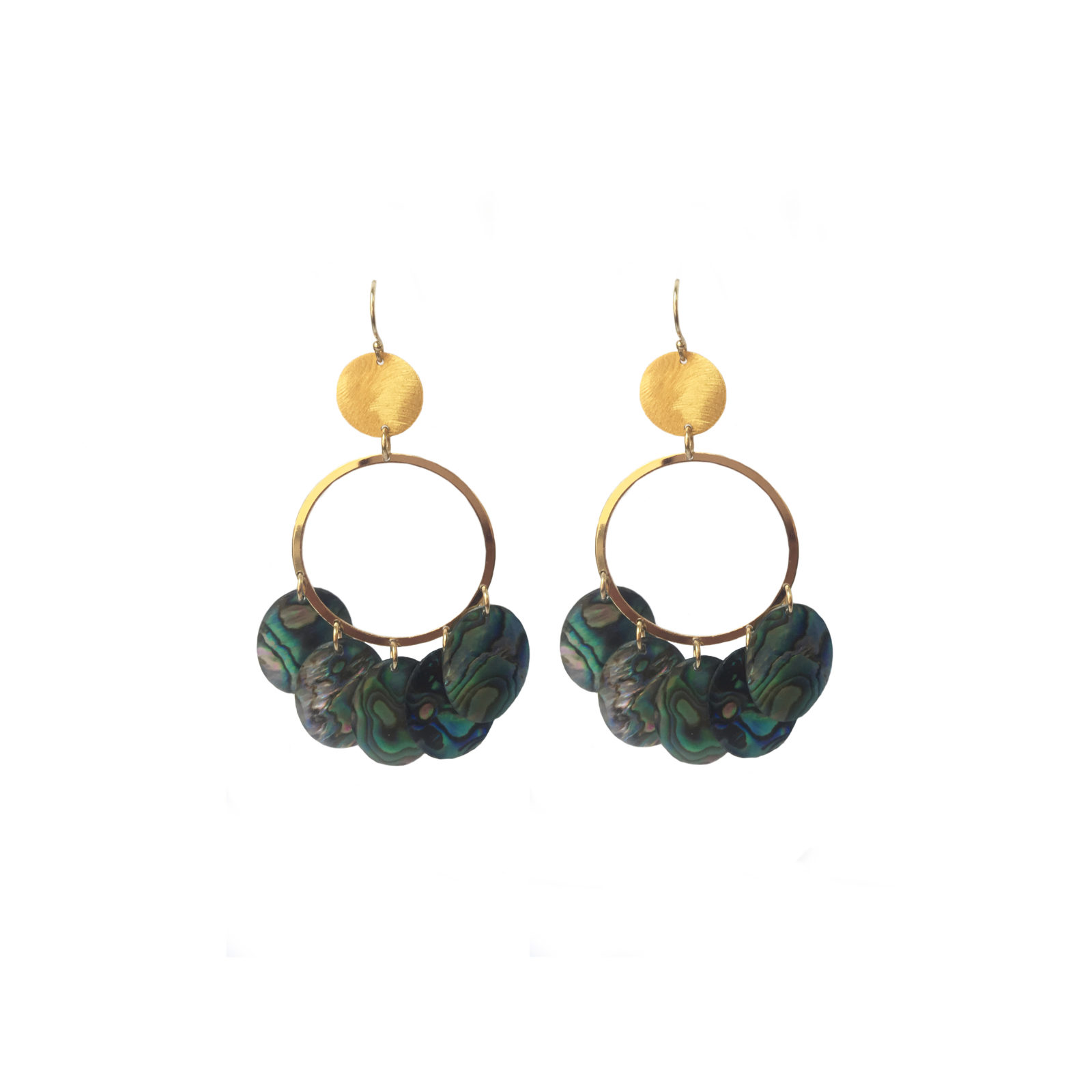 earrings, discs, abalone, gold, gypsy